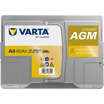 Аккумулятор Start-Stop автомобильный Varta A8 Dynamic AGM - 60 А/ч (560 901 068) [-+]