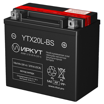 Мотоаккумулятор YTX20L-BS Иркут - 18 А/ч 270 A [- +]