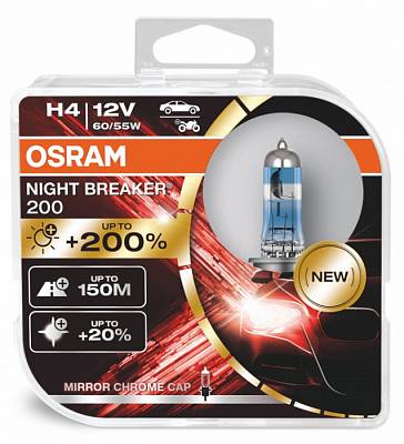 Автолампа H4 Osram Night Breaker 200 +200% (64193NB200-HCB)