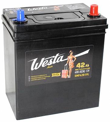 Аккумулятор автомобильный Westa 42B19L Asia - 42 А/ч тонкие клеммы (обратная полярность) Турция