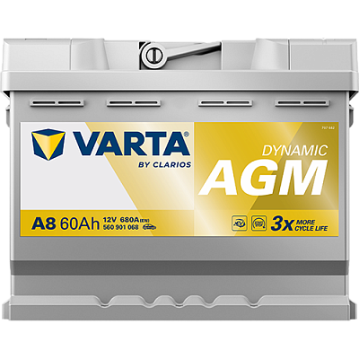 Аккумулятор Start-Stop автомобильный Varta A8 Dynamic AGM - 60 А/ч (560 901 068) [-+]