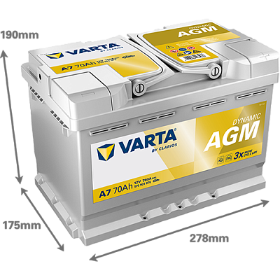 Аккумулятор Start-Stop автомобильный Varta A7 Dynamic AGM - 70 А/ч (570 901 076) [-+]