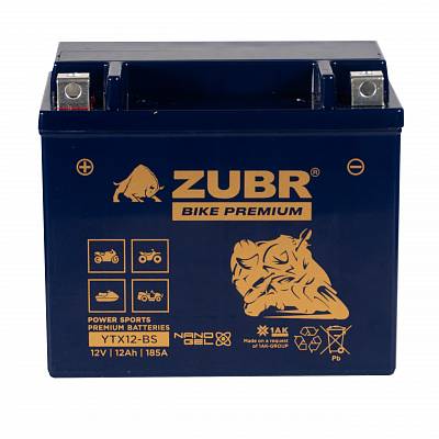 Мотоаккумулятор Zubr Bike Premium Nano Gel - 12 А/ч 185 А (YTX12-BS) [+-]