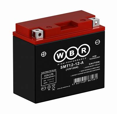 Мотоаккумулятор WBR AGM - 12 А/ч 175 А (SMT12-12-A) YT12B-BS